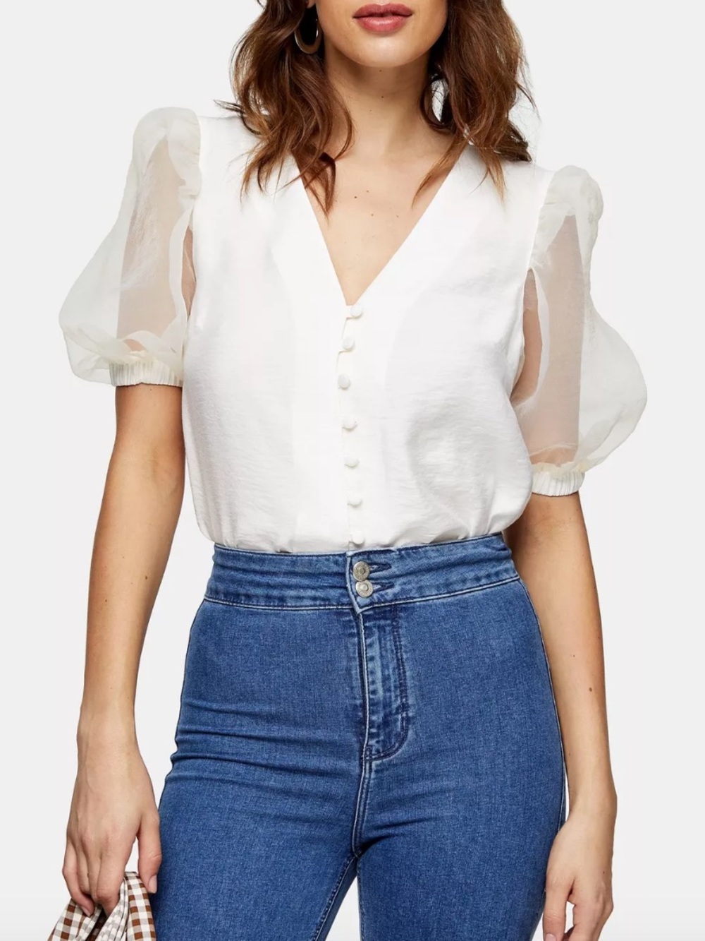 TOPSHOP Organza Sleeve Button Through Blouse Size 2 NWT